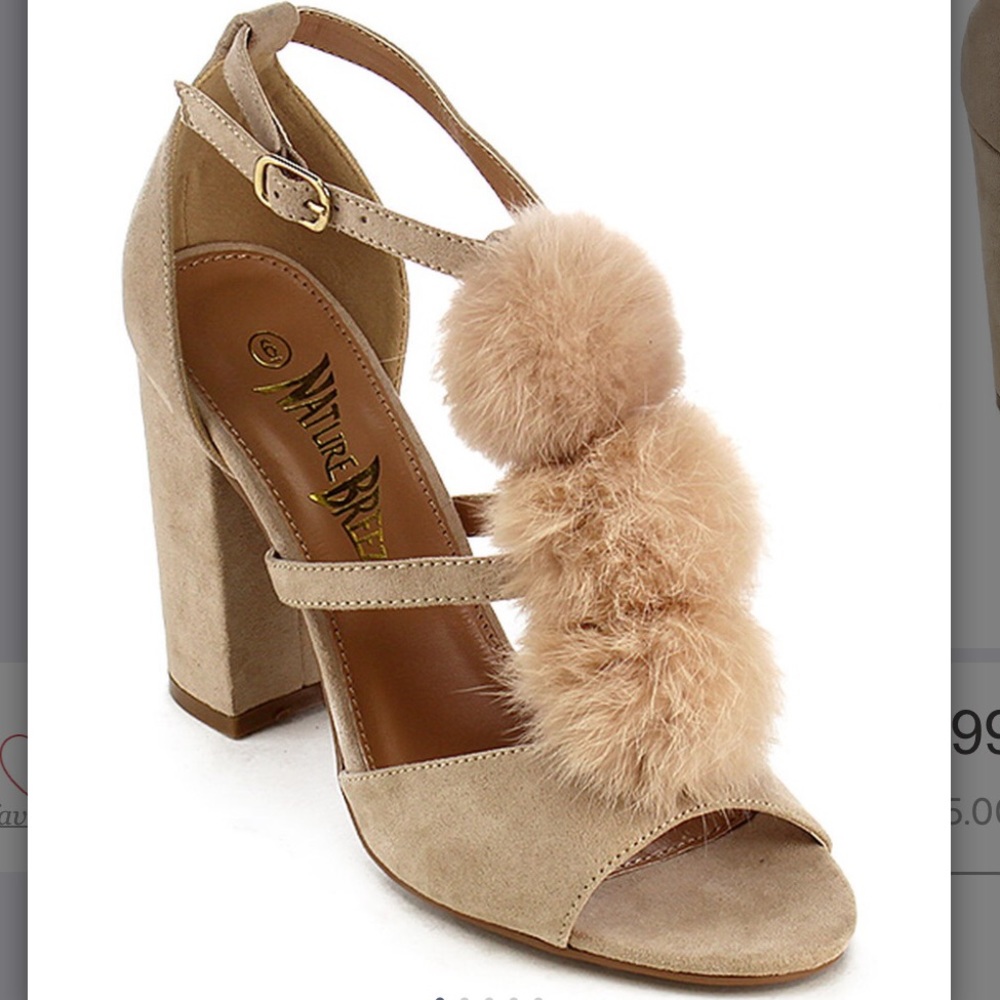 NWOT Nature Breeze Beige Pom-Pom Heels 7.5